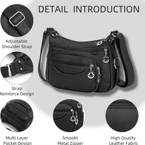 Crossbody Bag for Women Multi Pocket PU Leather Shoulder Handbag Large Capacity - Picture 4 of 6